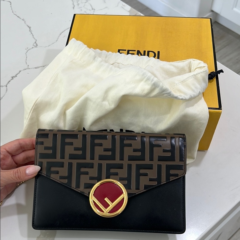 Fendi Brown and Black Clutch with Iconic FF Pattern
